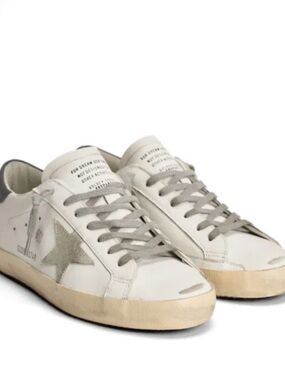 Golden Goose White Sneakers with Gray Star and Tan Sole 38